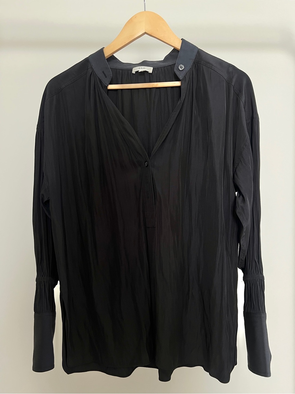 Black A.L.C. Women's Long-Sleeve V-Neck Blouse